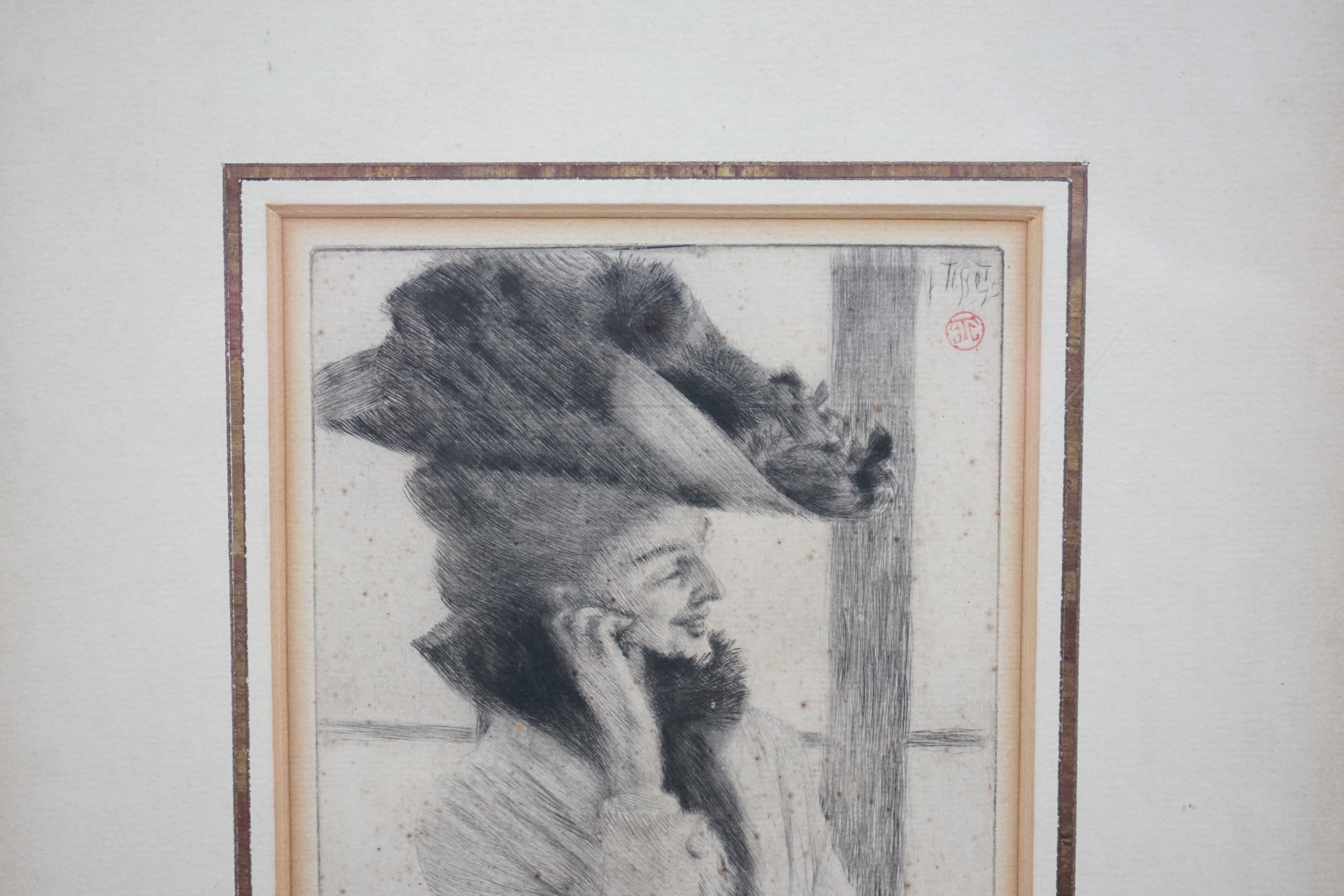 James Jacques Tissot (French, 1836-1902), 'A la fenêtre [At the Window]', [Wentworth 9], drypoint etching on laid paper, 1877, 19 x 10.75cm